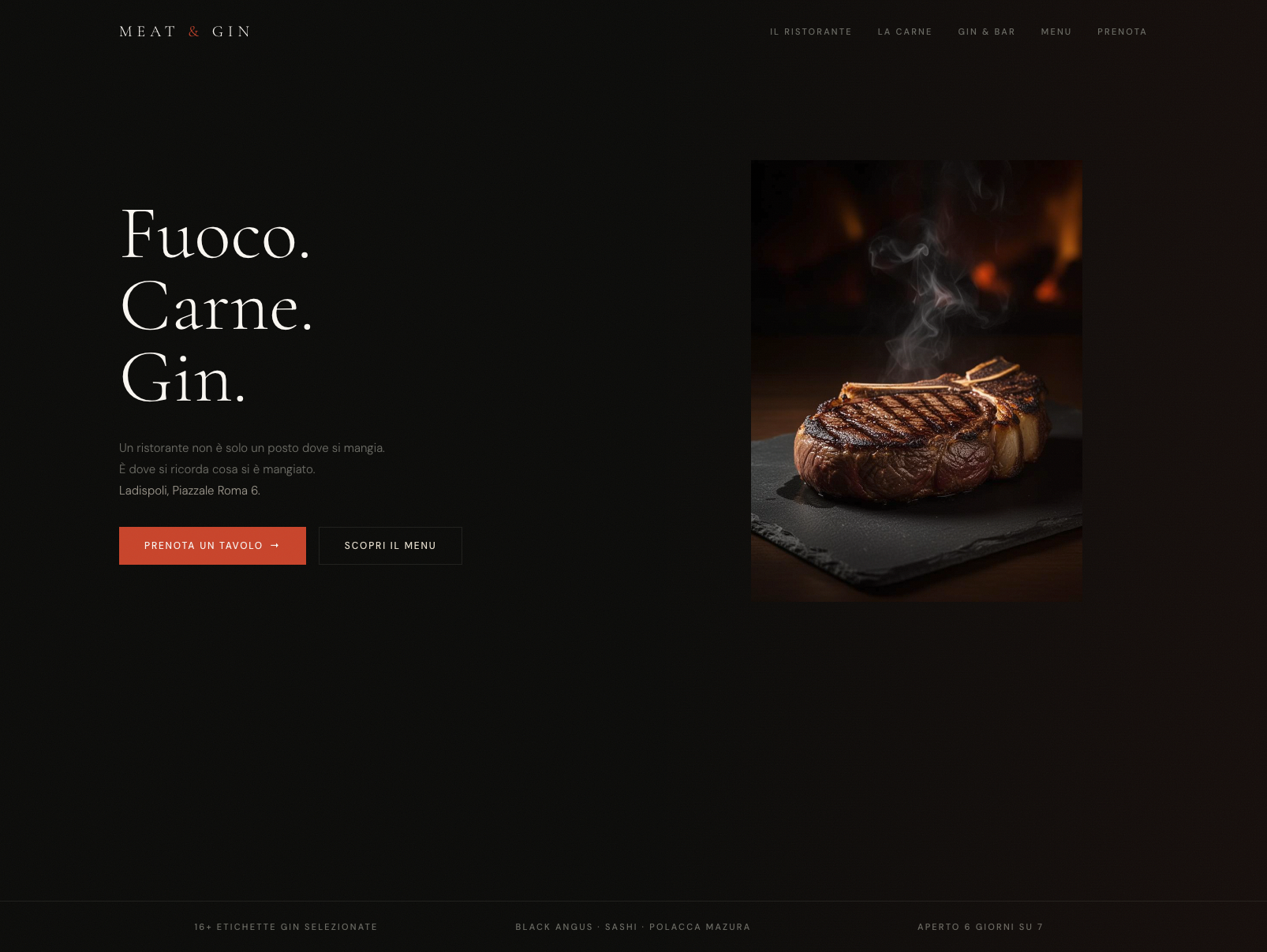 Screenshot del sito Meat & Gin