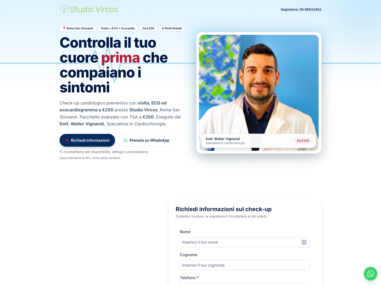 Screenshot del sito Studio Vircos — Cardiologia