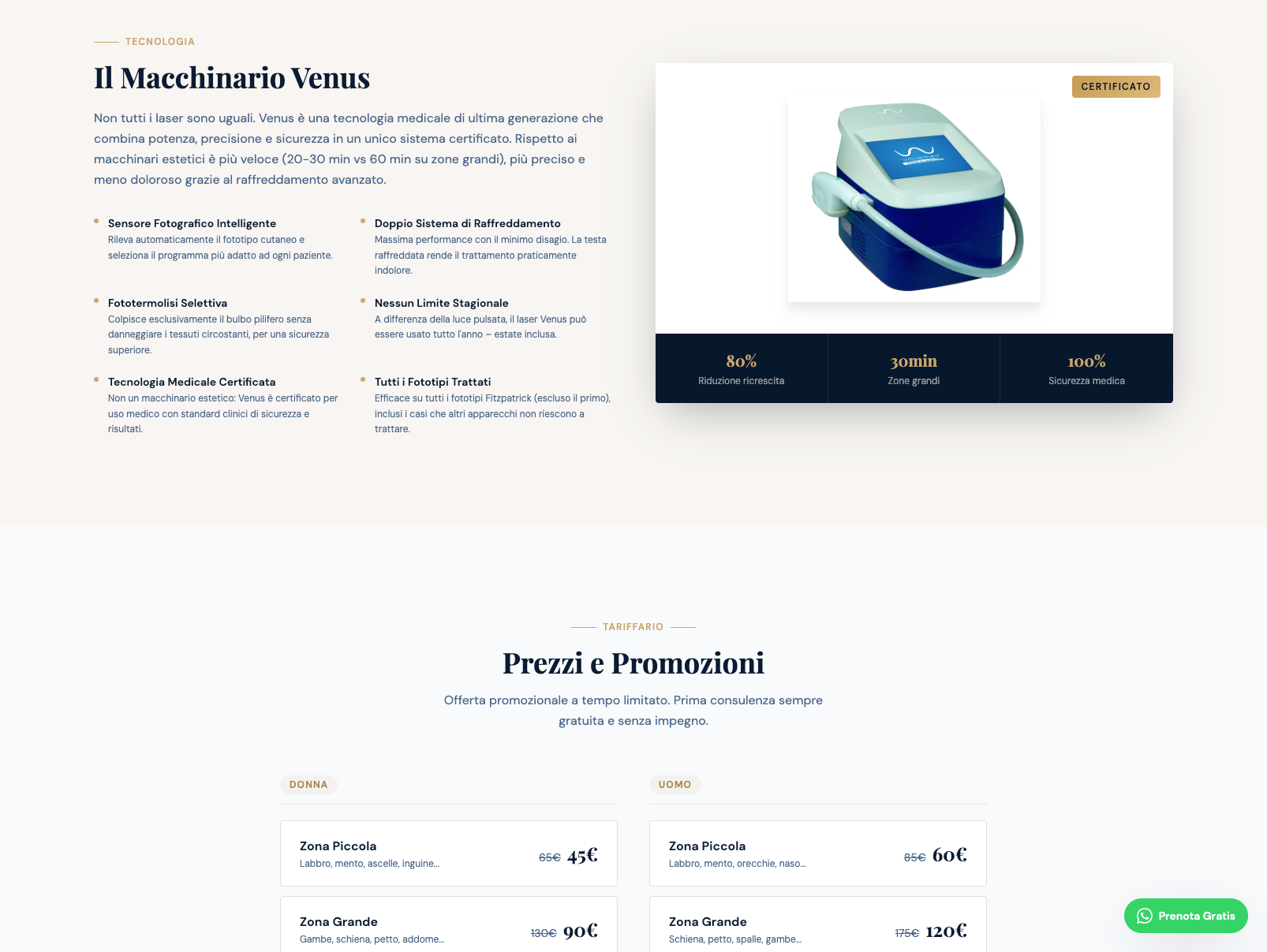 Screenshot del sito Studio Vircos — Epilazione Laser
